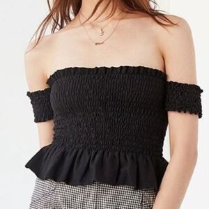 Urban Outfitters Truly Madly Deeply Black Smocked Peplum Off Shoulder Top Medium